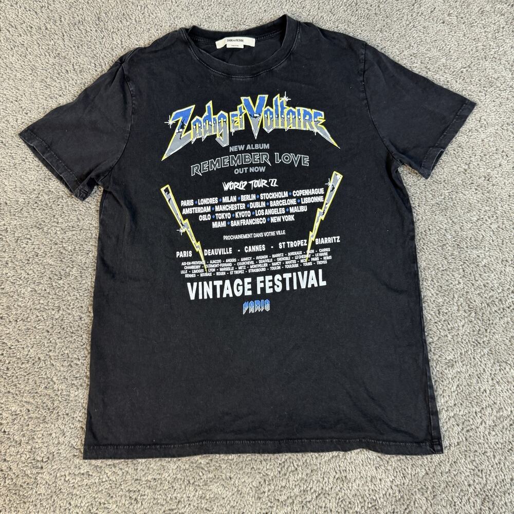 Zadig & Voltaire Shirt Mens S Black Vintage Festival Graphic Crew Neck